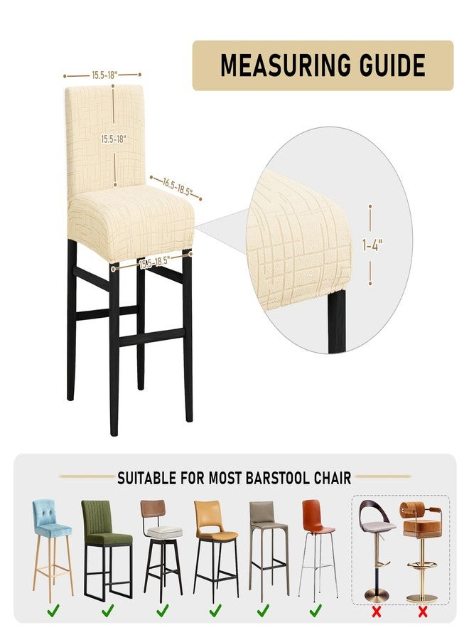 JIUZHEN أغطية كراسي بار جيوتشن عالية المرونة، أغطية كراسي بار مرتفعة، أغطية كراسي بار مخملية قابلة للإزالة، أغطية مقاعد كراسي قابلة للإزالة مع قاعدة مطاطية، طقم من 4 قطع، لون عاجي - Image 2